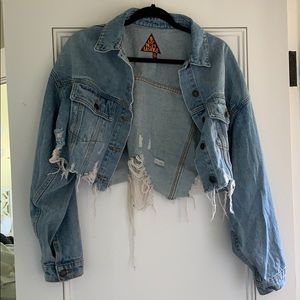 Cropped ripped jean jacket